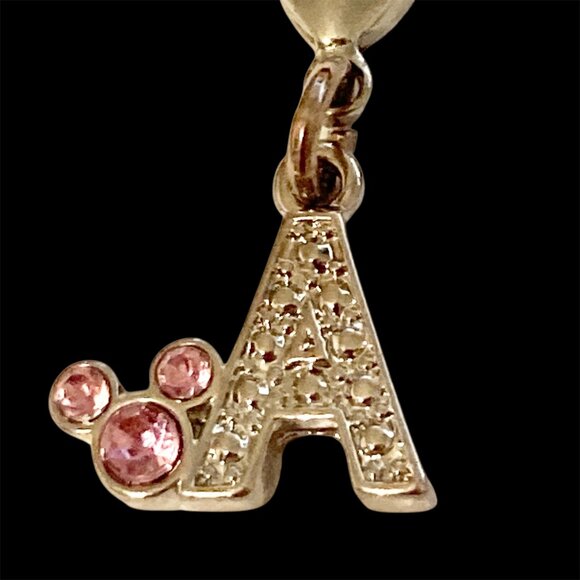 Vintage Disney Pink Crystal Mickey Mouse Ears Charm Clip On Initial Letter A - Picture 3 of 10
